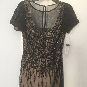 Aidan Mattox Short Sleeve Beaded Mesh Cocktail Dre